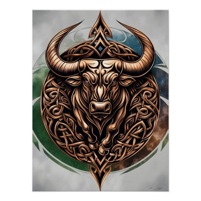 Póster Celtic Tribal Taurus Zodiac Art Poster (Frente)