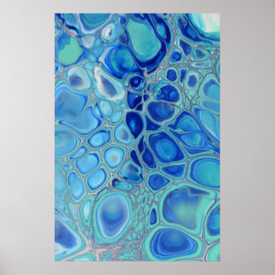 Poster Células Azuis Fluido Marinho Abstrato Arte Mármore