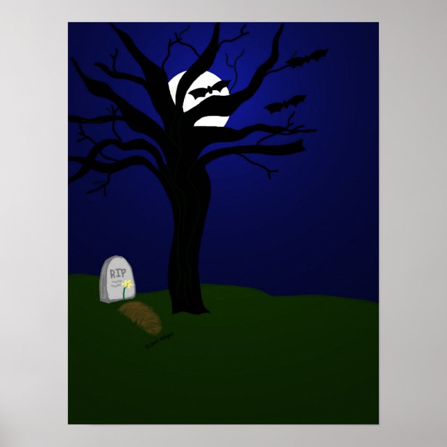 Póster Cemitério de Halloween com morcegos (Frente)