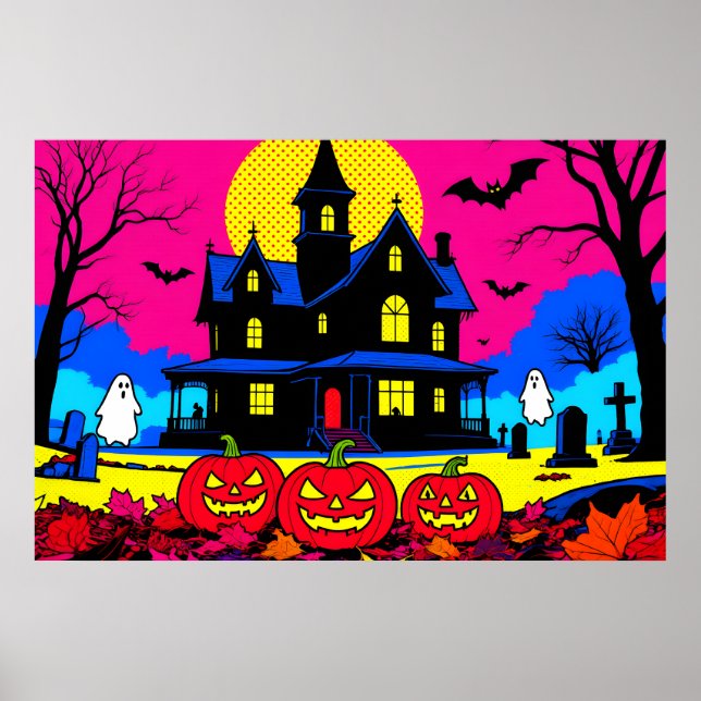 Poster Cemitério de Halloween da Arte Pop Moderna (Frente)
