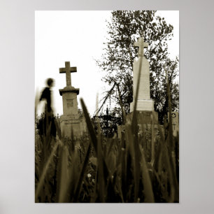 Poster Cemitério Tombstones Góticos Sepia Vintage Angel