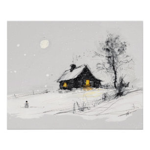 Póster Cena aconchegante de férias de inverno com boneco