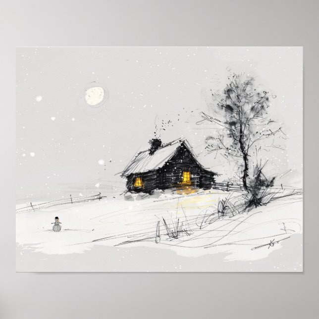 Poster Cena Aconchegante de Férias de Inverno com Boneco  (Frente)
