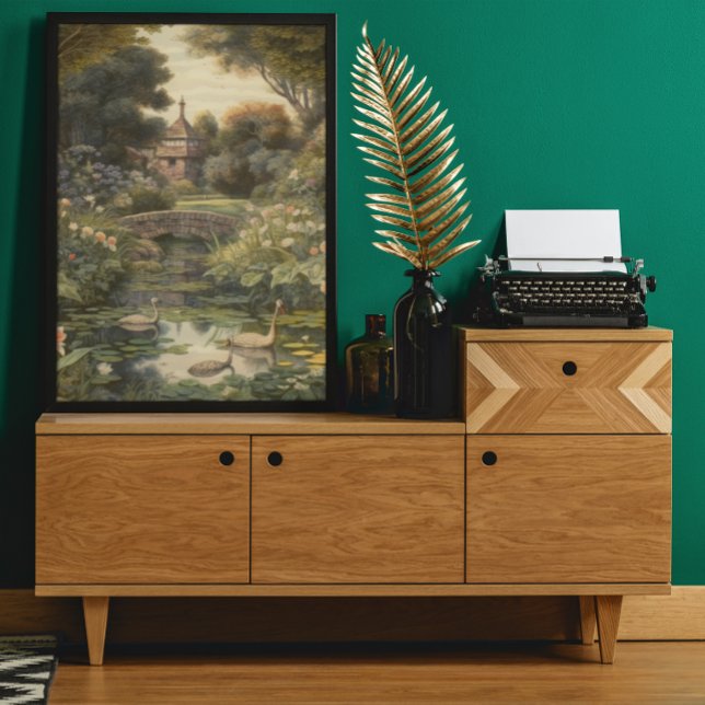 Poster Cena botânica dos cisnes num jardim inglês (Criador carregado)