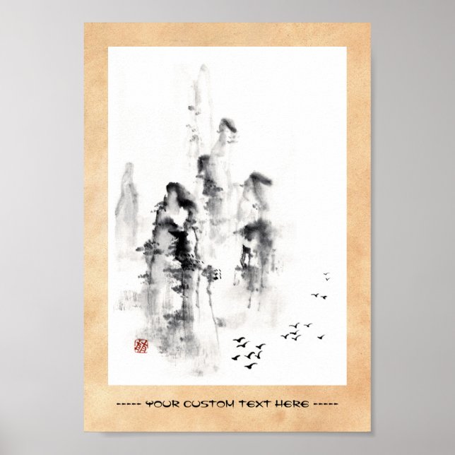 Póster Cena clássica oriental chinesa de montanha em tint (Frente)