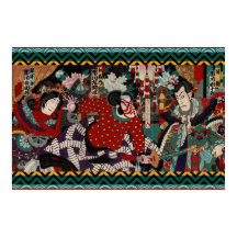 Cena Colorida de Batalha do Kabuki Samurai