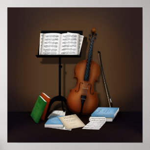 Poster Cena com Violoncelo e Estante de Música