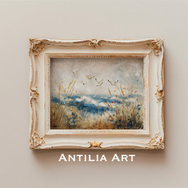 Poster Cena Costeira com Aves Vintagem Russa Náutica