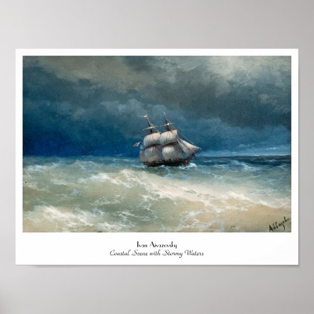 Póster Cena costeira com Stormy Waters Ivan Aivazovsky (Frente)