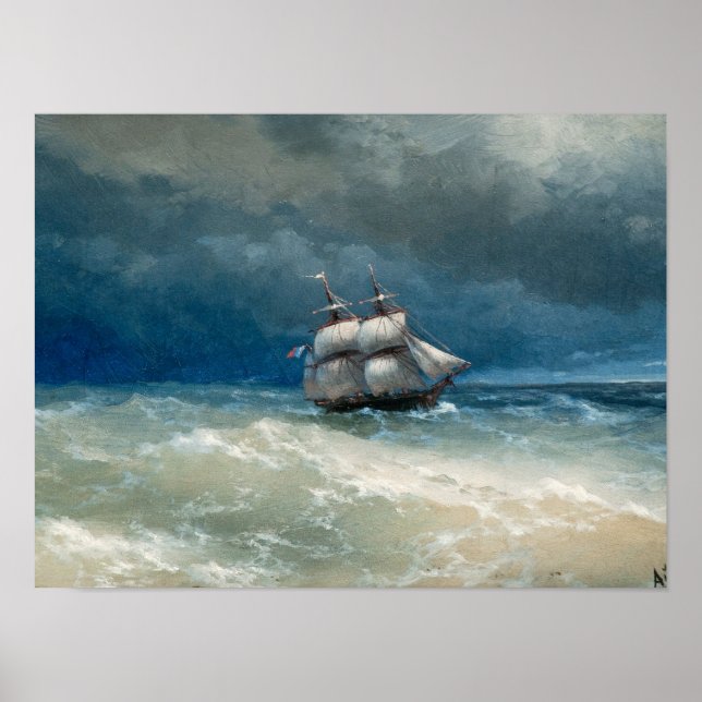 Póster Cena costeira com Stormy Waters Ivan Aivazovsky (Frente)