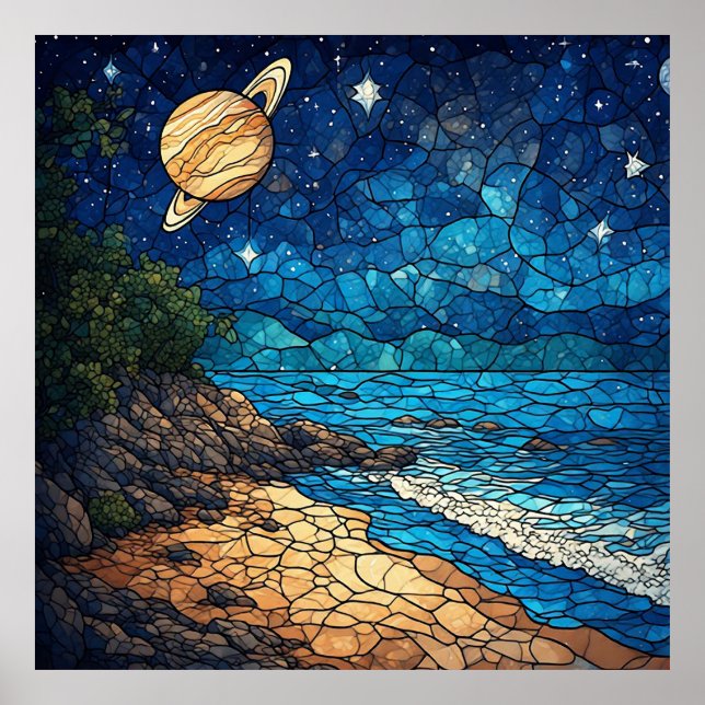 Poster Cena Costeira Sob um Céu Estrelado (Frente)