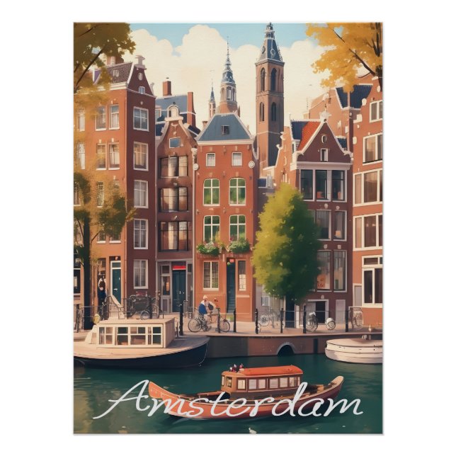Póster Cena da Arquitetura do Canal de Amsterdã Holanda (Frente)