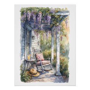 Póster Cena da Cadeira de Balanço no Alpendre com Wisteri