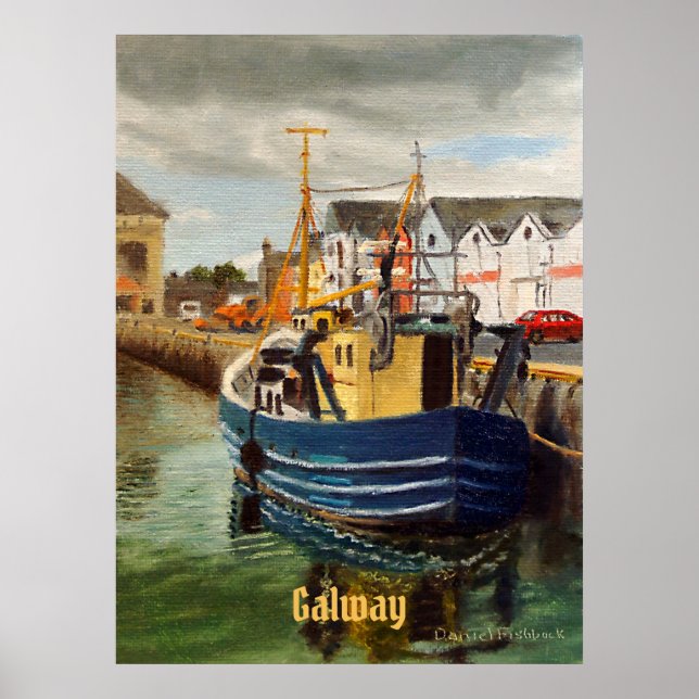 Poster Cena da Cidade de Galway Irlanda Barco de Pesca (Frente)