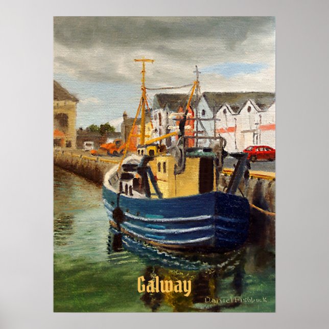 Poster Cena da Cidade de Galway Irlanda Barco de Pesca (Frente)