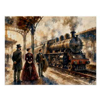 Póster Cena da Estação de Trem Vitoriana,