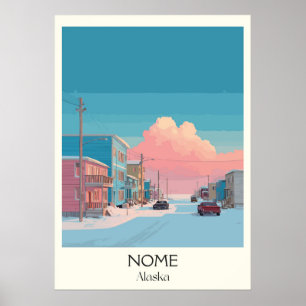 Poster Cena da Estrada da Cidade de Nome no Inverno do Al