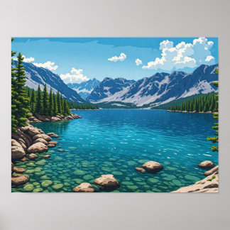 Poster Cena da Natureza Florestal Montanhosa do Lago Alpi