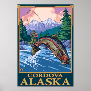Poster Cena da pesca com mosca - Cordova, Alaska