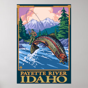 Poster Cena da pesca com mosca - rio de Payette, Idaho