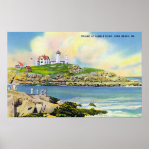 Póster Cena da pesca no ponto do Nubble na praia de York
