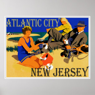 Póster Cena da praia de Atlantic City do vintage