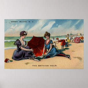 Póster Cena da praia de Coney Island NY 1909