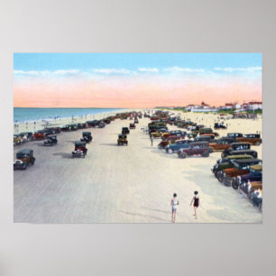 Poster Cena da praia de Daytona Beach Florida com carro