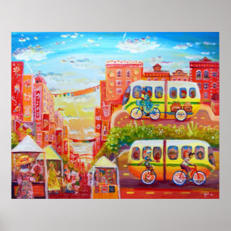 Poster Cena da rua Ave Telegraph com Ônibus