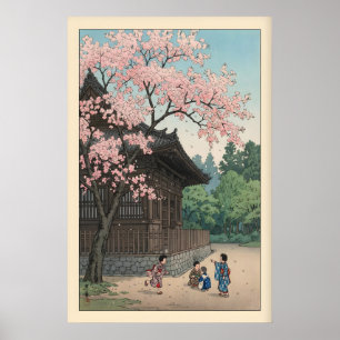 Poster Cena da Sakura Jiin Print Spring Temple com Crianç