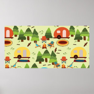 Poster Cena de acampamento - caravana, cadeiras de acampa