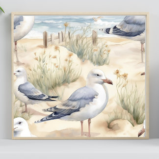 Poster Cena de Ave da Praia da Aquarela