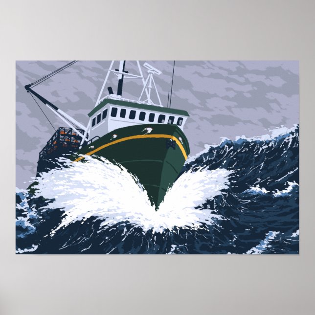 Póster Cena de Barcos de Pesca - Anchorage, Alasca (Frente)