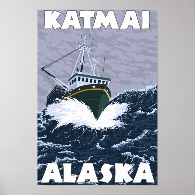Poster Cena de Barcos de Pesca - Katmai, Alasca (Frente)