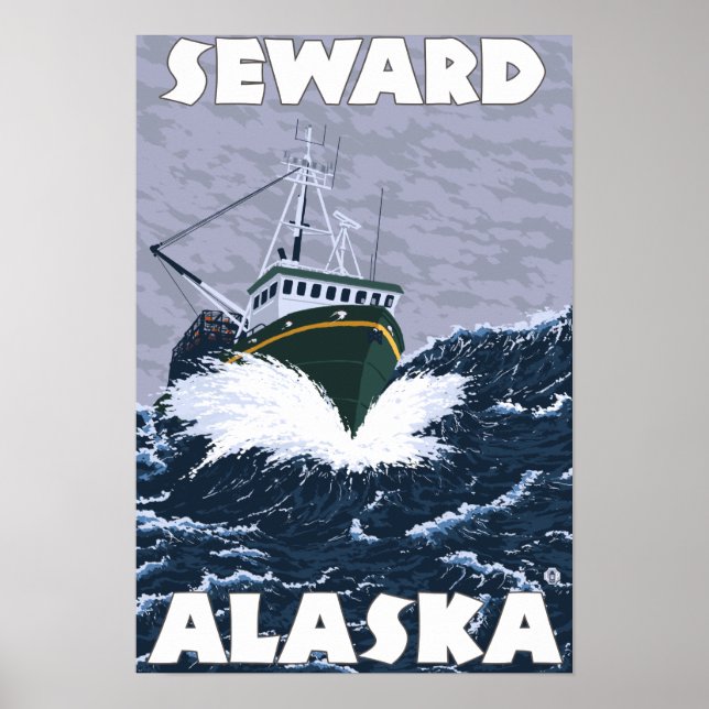 Póster Cena de Barcos de Pesca - Seward, Alasca (Frente)