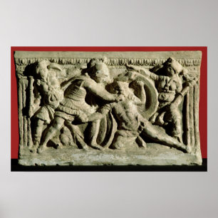 Poster Cena de batalha de uma urna cinerary, Etruscan