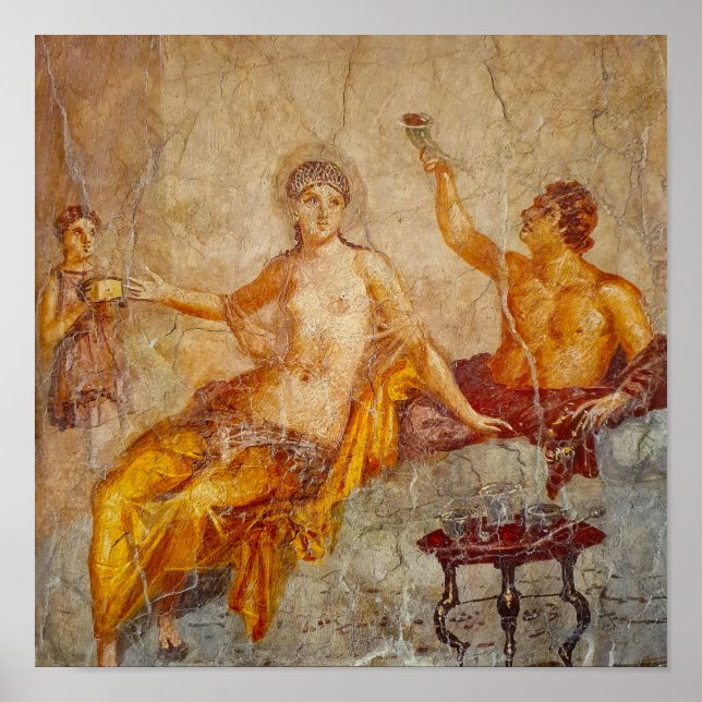 Poster Cena de Bebendo Privada Fresco em Pompeia (Frente)