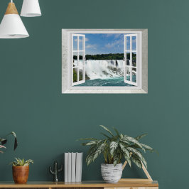 Póster Cena de Cachoeira em Trompe l'oeil Vista de Janela