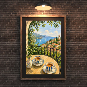 Poster Cena de Café na Varanda Mediterrânea, Pintura da C
