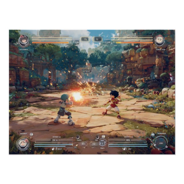 Póster Cena de Confronto de Jogo de Luta de Arcade Retrô (Frente)