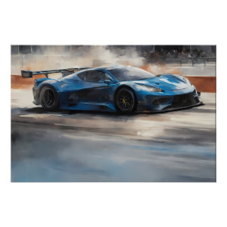 Póster Cena de Corrida Urbana Azul Dinâmica