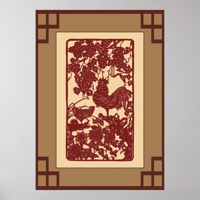 Poster Cena de Corte de Papelão Zodiac Chinês (Frente)