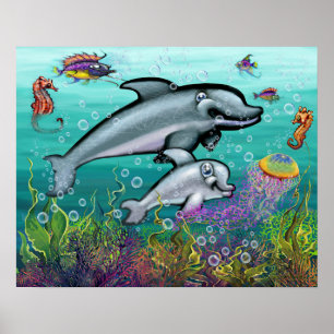 Poster Cena de Fantasia Aquática com Golfinhos