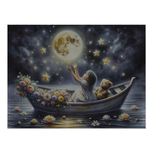 Póster Cena de Fantasia da Lua de Menina Caprichosa (Frente)