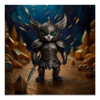 Póster Cena de Fantasia de Desenho com Guerreiro Blindado