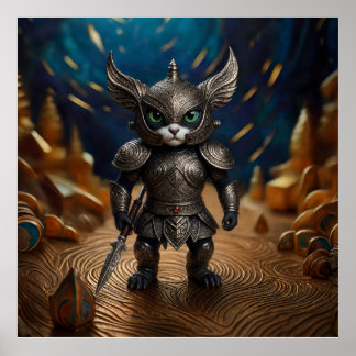 Poster Cena de Fantasia de Desenho com Guerreiro Blindado