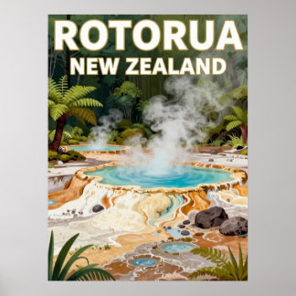 Poster Cena de Fonte Termal de Rotorua na Nova Zelândia