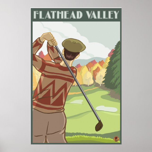 Póster Cena de Golfe - Lago de Flathead, Montana (Frente)