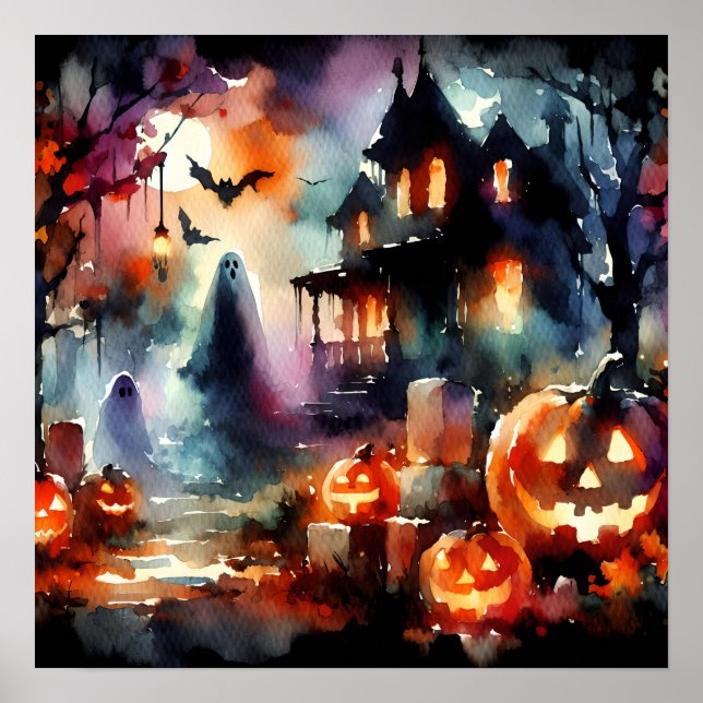 Poster Cena de Halloween de Aquarela (Frente)