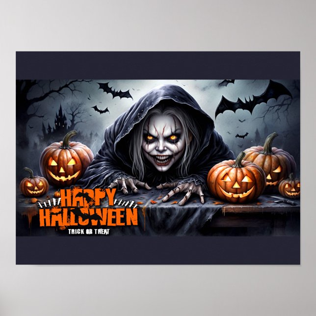 Poster Cena de Halloween de Ghoul Sinistro com Capuz (“Beware the night… it’s Halloween!”)